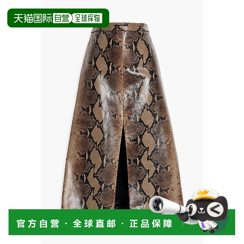 1h可退 潮奢 KHAITE 女士 Fraser 蛇纹皮革中长半身裙 4103803BRO