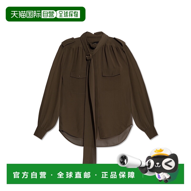 1h可退 CHLOÉ 女士衬衫 CH24WHT7611722U AW2024 绿色 真丝长袖衬