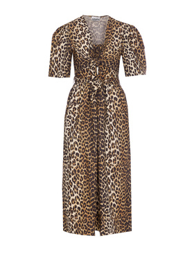 GANNI 女士连衣裙 W0373943 CO 黄色 Cotton dress with leopard