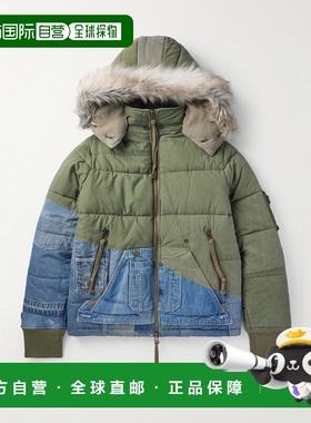 1h可退 潮奢 Greg Lauren 男士 人造毛皮边绗缝棉混纺斜纹布牛仔