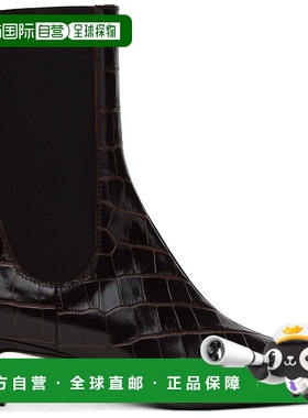 1h可退 潮奢 TOTÊME 女士 棕色 Croco-Embossed Mid-Heel 踝靴 23