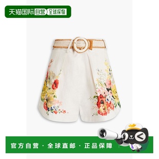 束带印花亚麻短裤 1h可退 女士 ZIMMERMANN 8301ARS241IVORY 潮奢