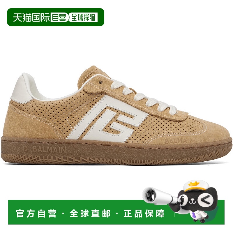 1h可退 潮奢 Balmain 巴尔曼 女士 驼色 Suede Swan 运动鞋 GN1VI