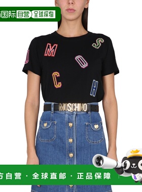 1h可退 MOSCHINO 女士T恤 070205412555 AW2024 黑色 T-SHIRT WIT