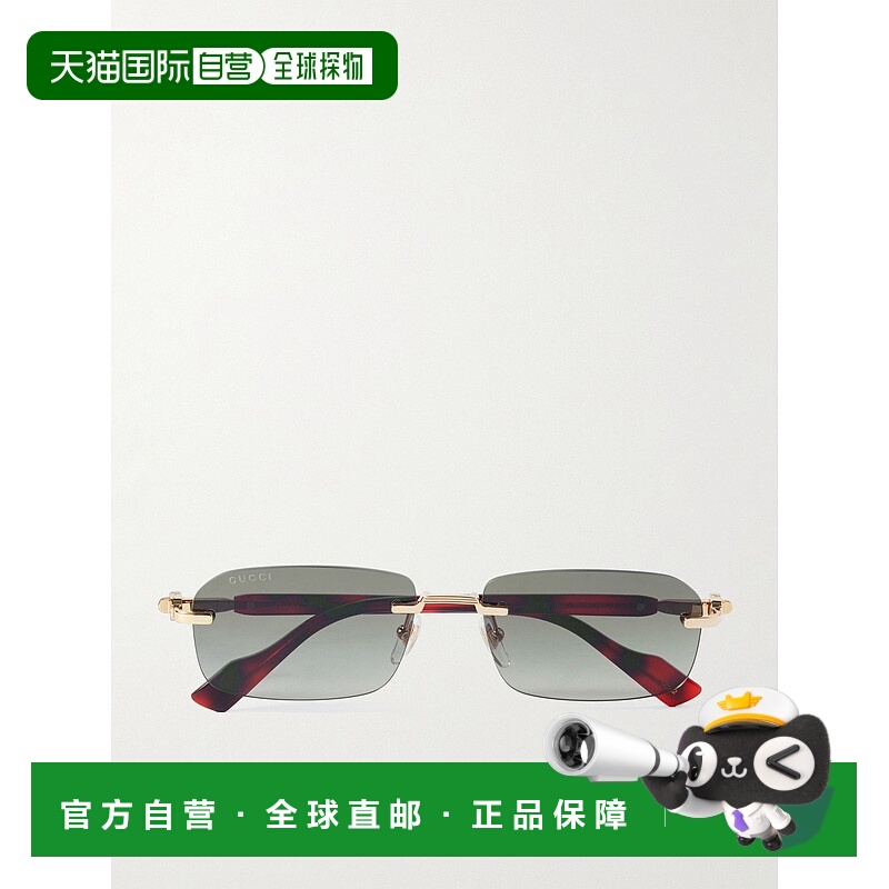 1h可退 潮奢 Gucci 古驰 男士 无框矩形框镀金龟甲色醋纤太阳眼镜
