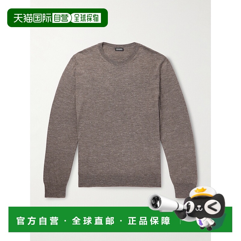 1h可退 潮奢 Zegna 杰尼亚 男士 深紫色丝质羊绒亚麻混纺毛衣 UFF