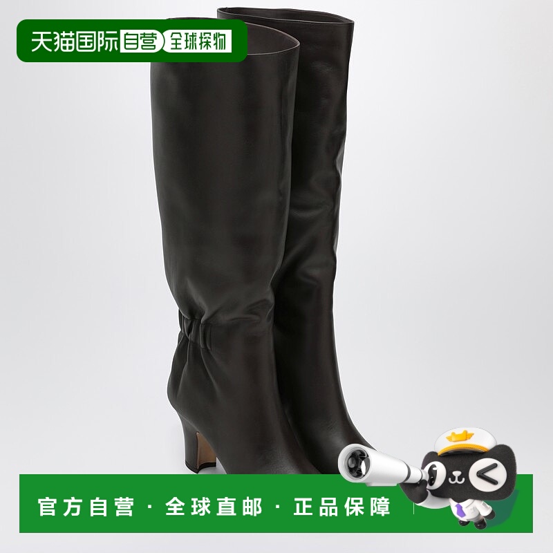 潮奢 Salvatore Ferragamo 菲拉格慕 女士 褶边深褐色皮质靴子 07