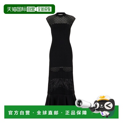 潮奢 Lanvin 朗雯 女士 黑色粘胶纤维混纺连衣裙 RWDR0045K076H25
