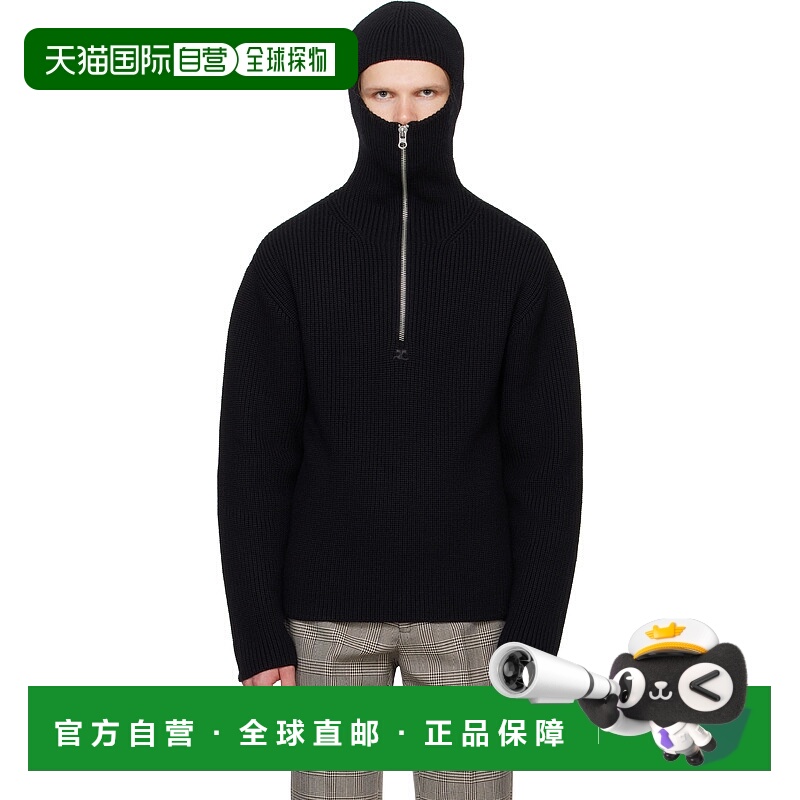 1h可退 潮奢 Courreges 男士 黑色连帽衫 324MPU182FI0036
