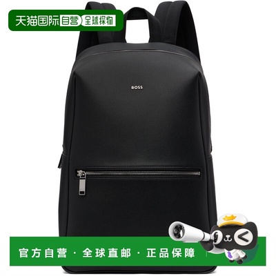 1h可退 潮奢 BOSS 波士 男士 黑色 Logo Hardware Grained-Leathe
