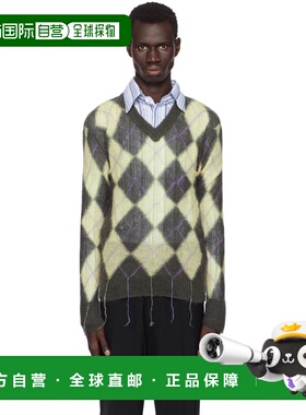 1h可退 潮奢 Marni 玛尼 男士 灰色 & 黄色菱格纹毛衣 CVMG0128Q0