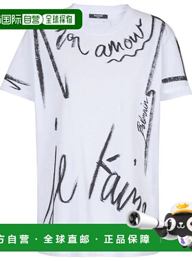 BALMAIN 女士T恤 EF1EF000GE35 SS2025 白色 Balmain Sl Writing