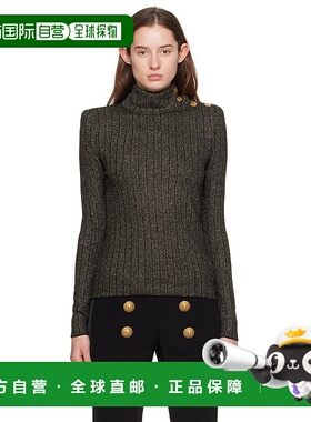 BALMAIN 女士针织毛衣 BF2KF004KF12EAD SS2024 黑色长袖针织衫