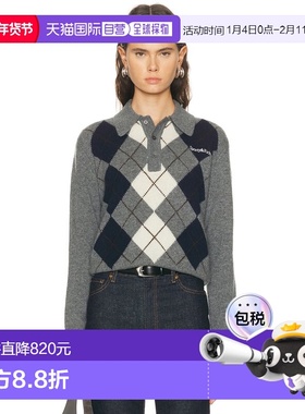 1h可退 潮奢 SPORTY & RICH 女士 Serif 徽标羊绒Polo毛衣 WS0746