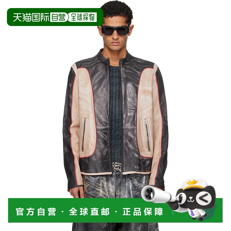 1h可退 潮奢 Diesel 迪赛 男士 黑色 & 驼色 L-Evert 皮革夹克 A1