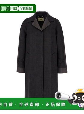 FENDI 女士外套 FF6027ASZ1F0LY1 AW2024 黑色 翻领插肩袖大衣外