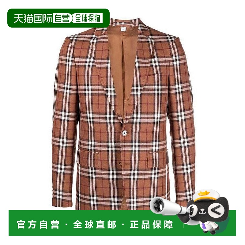 1h可退 BURBERRY 男士夹克 80482071 AW2022 棕色 格纹西装外套