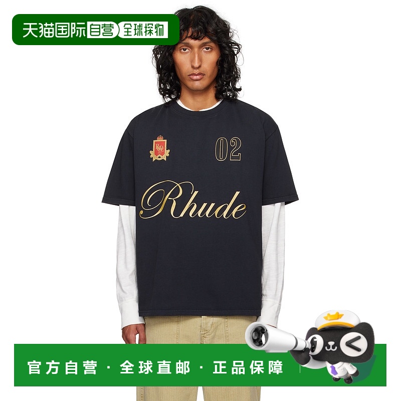 1h可退 潮奢 Rhude 男士 黑色 Script T 恤 RHFW24TT29012