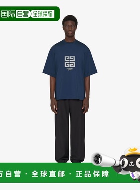GIVENCHY 男士T恤 BM712H3YMV420 SS2024 蓝色 4G圆领T恤短袖
