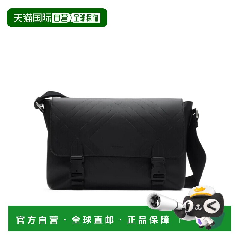 BURBERRY 男士斜挎包 81060121 AW2025 黑色 压纹格纹搭扣邮差包