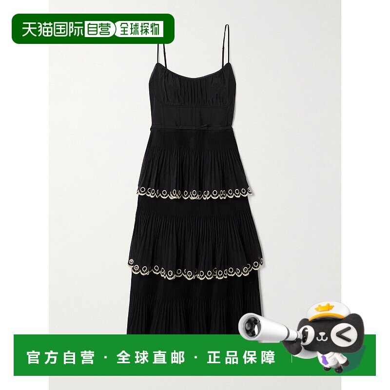 1h可退 潮奢 ZIMMERMANN 女士 层叠刺绣乔其纱中长连衣裙 7023DC2