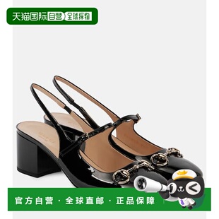 1h可退 潮奢 Gucci 古驰 女士 55 马衔扣漆皮露跟浅口鞋