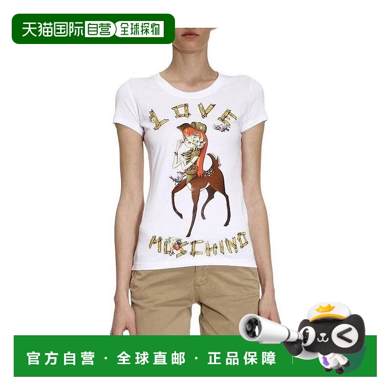 1h可退 MOSCHINO 女士衬衫 W4B193RE1698A00 SS2022 白色 印花T恤