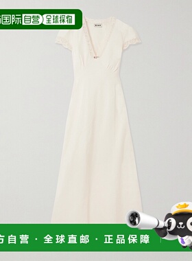 1h可退 潮奢 RIXO 女士 Clarice 蕾丝边亚麻混纺中长连衣裙 0100