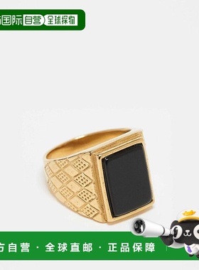 1h可退 潮奢 ASOS 男士 signet s 设计防水不锈钢黑色玛瑙石戒指(