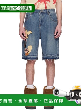 1h可退 潮奢 KidSuper 男士 蓝色 Face Patchwork Baggy 牛仔短裤