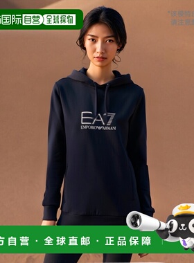 Armani阿玛尼女士连帽卫衣黑色棉质长袖印花6GTM03J27Z帽衫