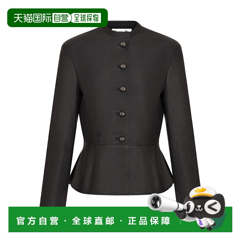 1h可退 DIOR 女士西服 325V21AL004X9000 SS2023 黑色 纽扣皮夹克