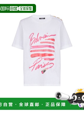BALMAIN 女士T恤 EF0EF135GE91GTI SS2025 粉红色 唇膏印花T恤