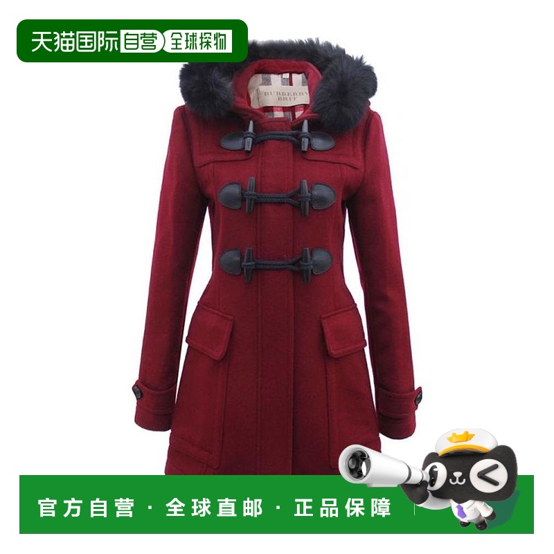1h可退 BURBERRY 女士外套 39443261 SS2021 红色 牛角扣连帽大衣