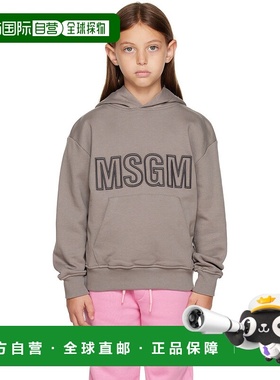 1h可退 潮奢 Msgm 男童 灰色刺绣儿童连帽衫童装 MS029230抓绒