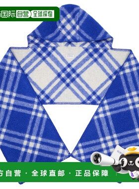 1h可退 潮奢 Burberry 巴宝莉 女士 蓝色 Check Wool Hooded 围巾