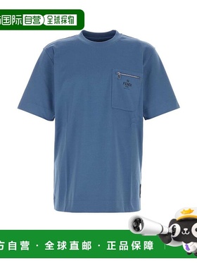 FENDI 男士T恤 FY0936ARYRF0GCT AW2024 蓝色 Cotton T-Shirt Wit