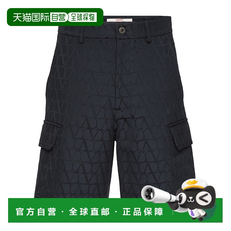 1h可退 VALENTINO 男士短裤 VRDD45A7TYE6 AW2024 黑色 V标志短裤
