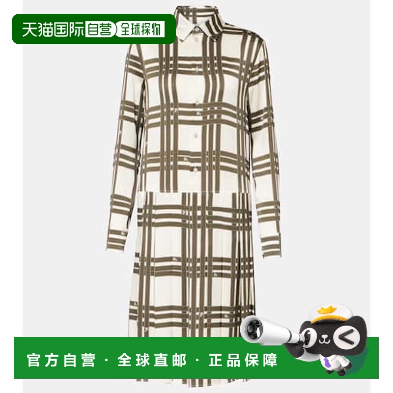 1h可退 潮奢 Burberry 巴宝莉 女士 缎带格纹真丝衬衫式连衣裙