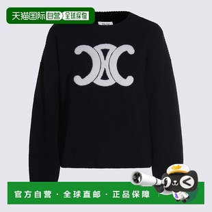 蓝色 CELINE AW2025 RY0GS423P07MR 罗纹羊毛圆领毛衣 女士卫衣