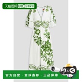 印花亚麻混纺中长连衣裙 1h可退 331950GREEN RIO 女士 潮奢 FARM