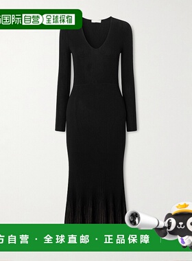 1h可退 潮奢 ULLA JOHNSON 女士 Zeda 褶裥金属感罗纹针织中长连