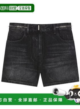 GIVENCHY 女士牛仔裤 BW514K5Y3P001 AW2024 黑色 链条细节牛仔短