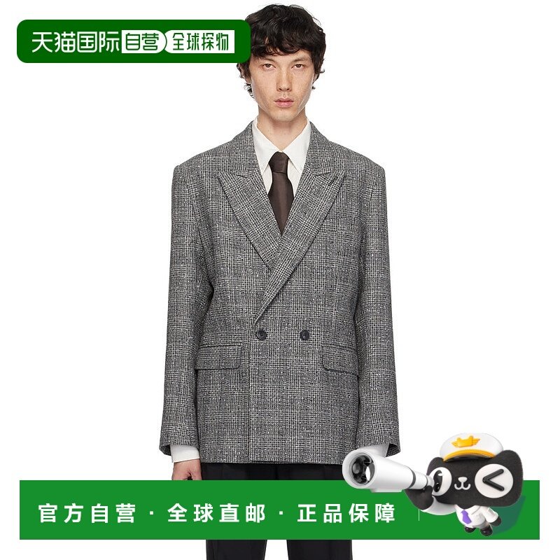 1h可退 潮奢 Ernest W. Baker 男士 灰色双排扣西装外套 BL22SPZ1
