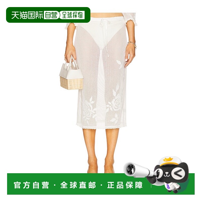 1h可退 潮奢 For Love & Lemons 女士 玫瑰钩花中长半身裙 SWMC11