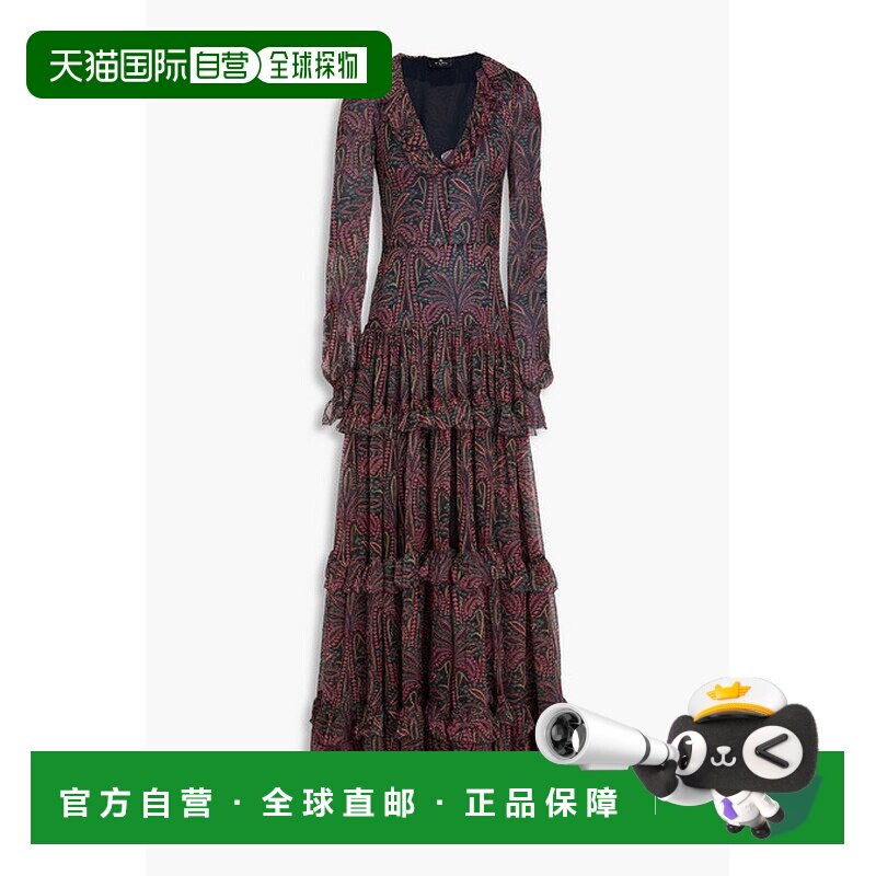 潮奢 Etro 艾特罗 女士 荷叶边印花丝绸绉纱长款连衣裙 117545241