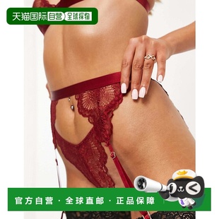 Rosie 1h可退 女士 ASOS 设计蕾丝悬带酒红色内衣配饰 潮奢