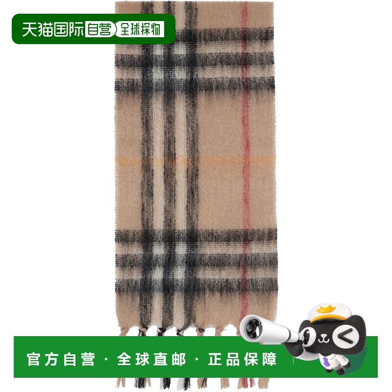 1h可退 潮奢 Burberry 巴宝莉 女士 驼色 Check Mohair Wool 围巾