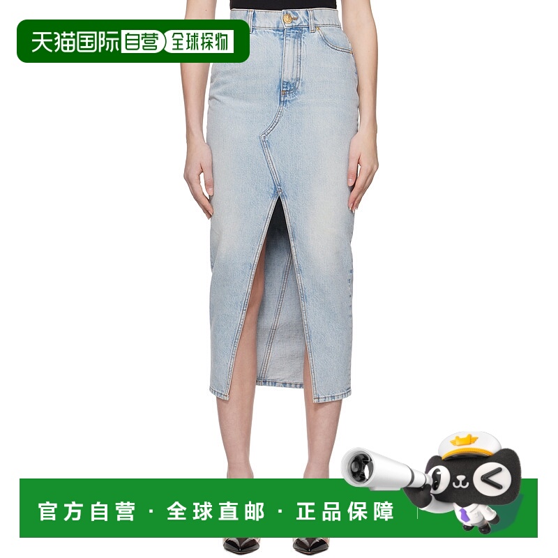 1h可退 潮奢 Balmain 巴尔曼 女士 蓝色牛仔半身裙 EF1LD460DF23