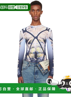 1h可退 潮奢 Y PROJECT 男士 蓝色 & 黑色 Bondage Print 长袖 T